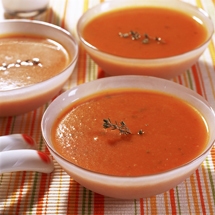 Soupe froide crémeuse à la tomate, croûtons de naans - Loounie Cuisine